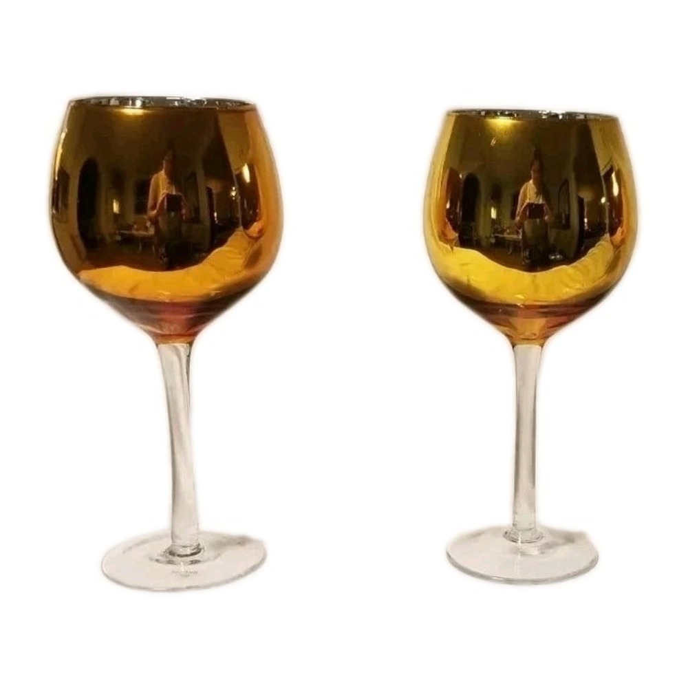Vintage Christmas Shop Gold Goblets Wine Glasses Set Of Two